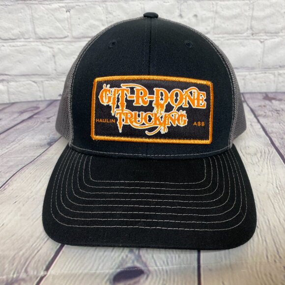 Trucker Hat Mesh Cap Snapback Black Gray GIT-R-Done Trucking Patch Richardson - Picture 5 of 9